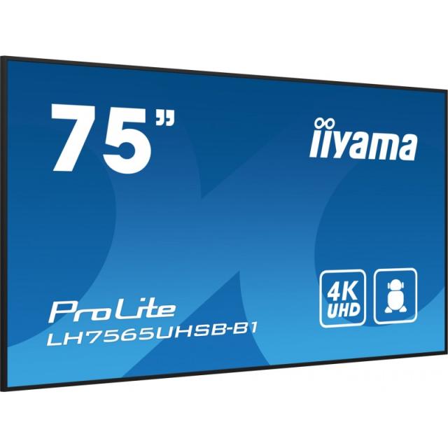 iiyama - LH7565UHSB-B1 pantalla de señalización Diseño de quiosco 189,2 cm (74.5") LED Wifi 800 cd / m² 4K Ultra HD Negro Proces