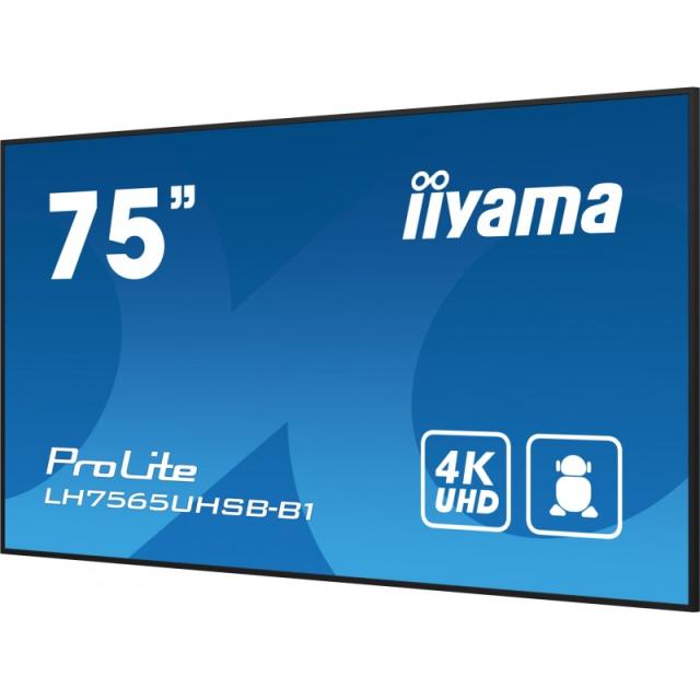 iiyama - LH7565UHSB-B1 pantalla de señalización Diseño de quiosco 189,2 cm (74.5") LED Wifi 800 cd / m² 4K Ultra HD Negro Proces