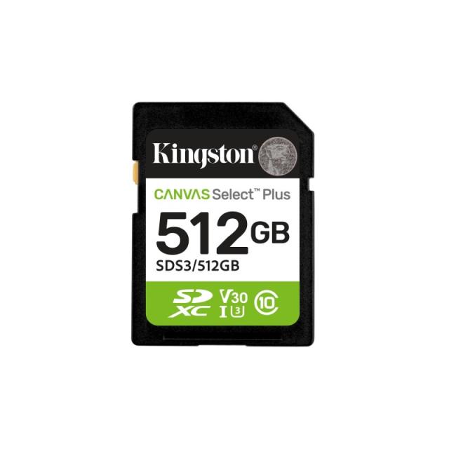 Kingston Technology - 512 GB SDXC Canvas Select Plus Gen3 150 MB/s C10 UHS-I U3 V30