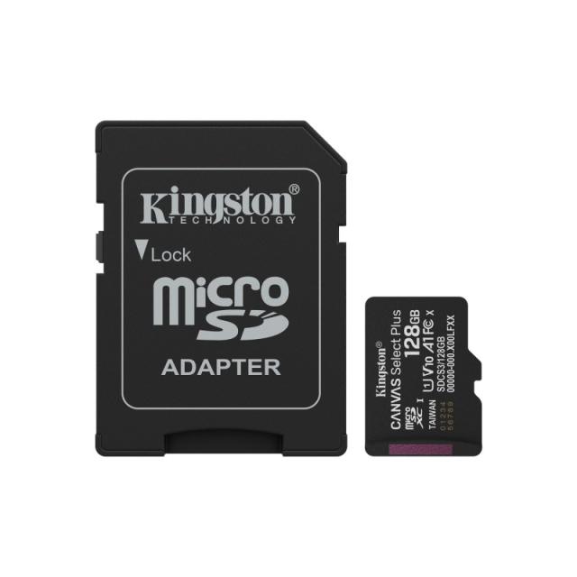Kingston Technology - 128GB microSDXC Canvas Select Plus Gen3 150MB/s A1 (Incluye adaptador de SD)