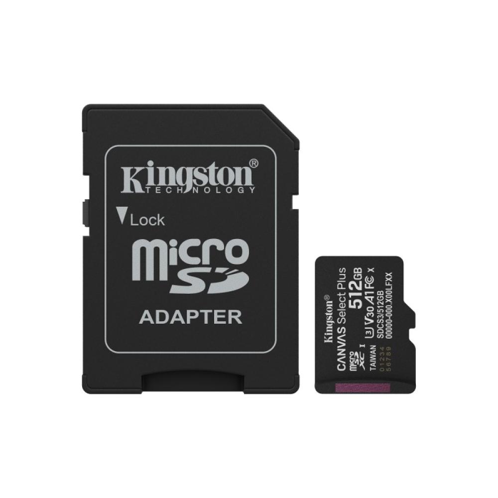 Kingston Technology - 512GB microSDXC Canvas Select Plus Gen3 150MB/s A1 (Incluye adaptador de SD)
