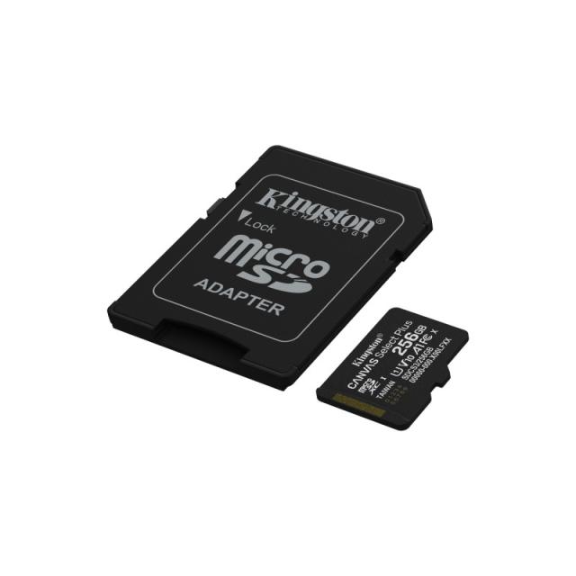 Kingston Technology - 256GB microSDXC Canvas Select Plus Gen3 150MB/s A1 (Incluye adaptador de SD)