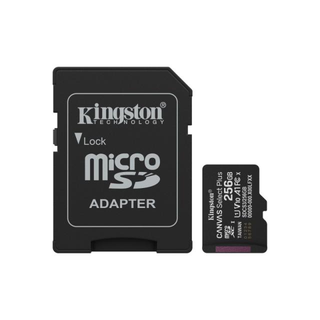 Kingston Technology - 256GB microSDXC Canvas Select Plus Gen3 150MB/s A1 (Incluye adaptador de SD)