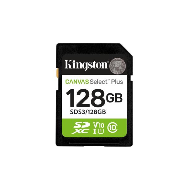 Kingston Technology - 128 GB SDXC Canvas Select Plus Gen3 150 MB/s C10 UHS-I U1 V10