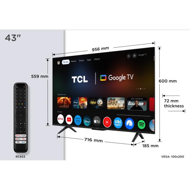 TCL - P7K 43P7K Televisor 109,2 cm (43") 4K Ultra HD Smart TV Wifi Metálico 430 cd / m²