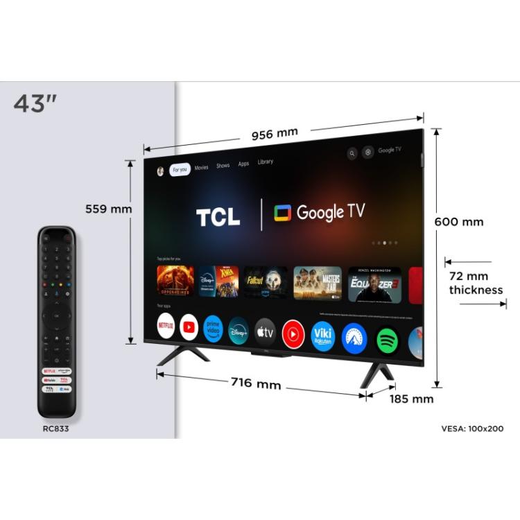 TCL - P7K 43P7K Televisor 109,2 cm (43") 4K Ultra HD Smart TV Wifi Metálico 430 cd / m²