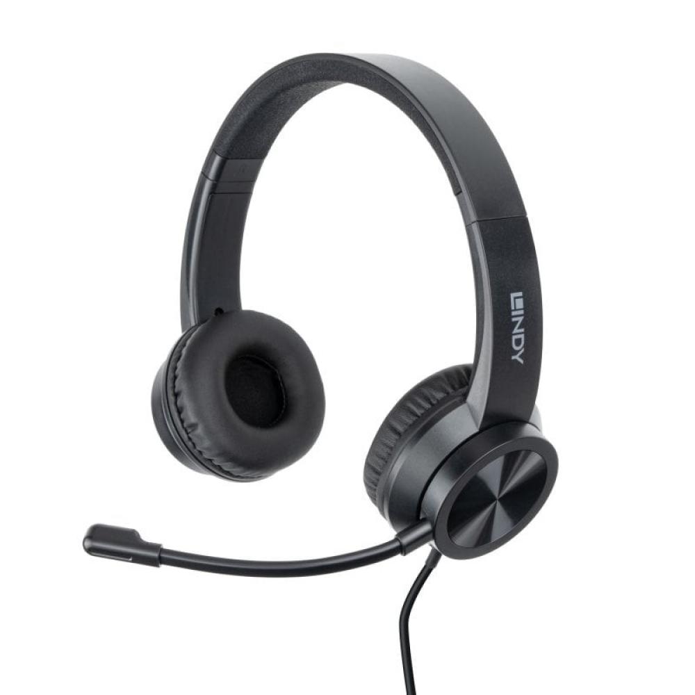 Lindy - 20439 auricular y casco Auriculares Alámbrico Diadema Oficina/Centro de llamadas USB Tipo C Negro