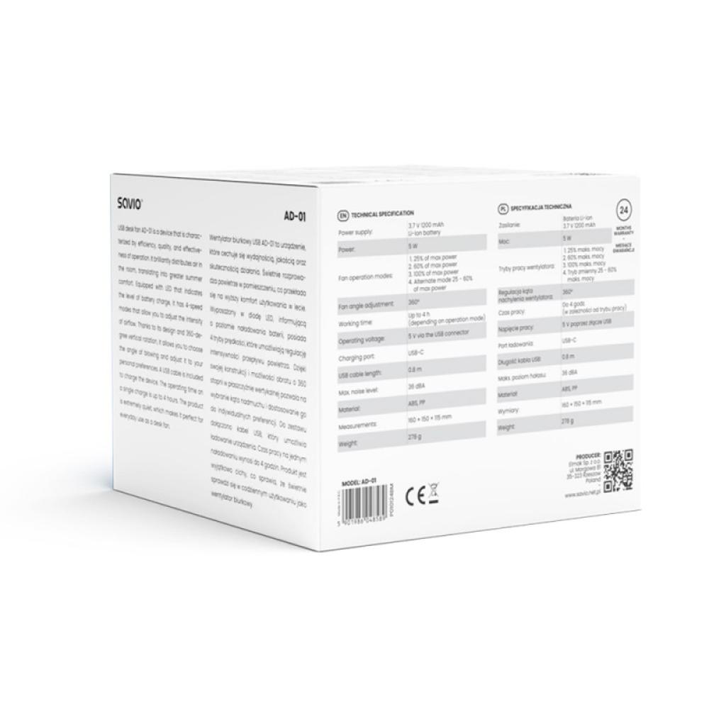 Savio - AD-01 WHITE ventilador Blanco