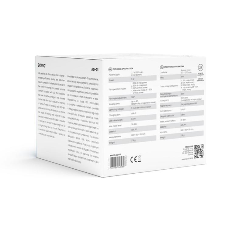 Savio - AD-01 WHITE ventilador Blanco