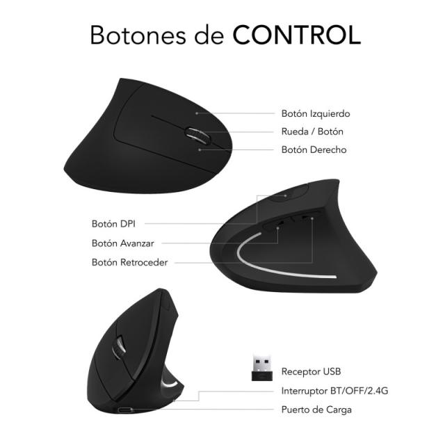 SUBBLIM - Ratón GLIDE VERTICAL ERGO DUAL MOUSE BATTERY BLACK