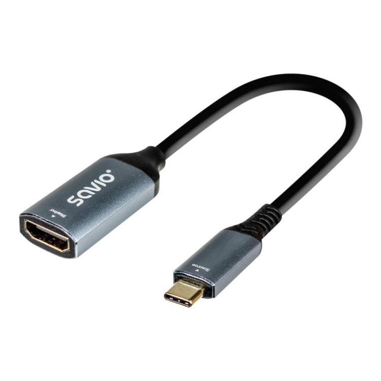 Savio - AK-78 adaptador de cable de vídeo 0,015 m USB Tipo C HDMI Negro, Plata