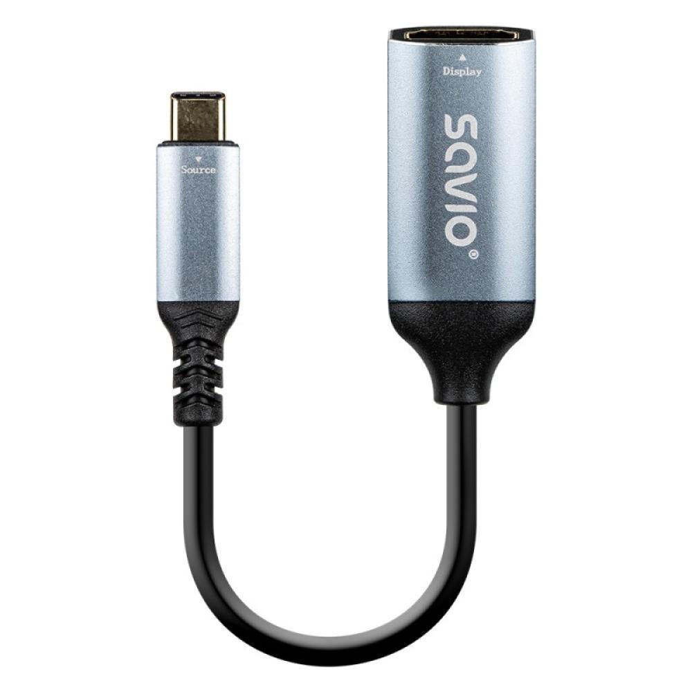 Savio - AK-78 adaptador de cable de vídeo 0,015 m USB Tipo C HDMI Negro, Plata