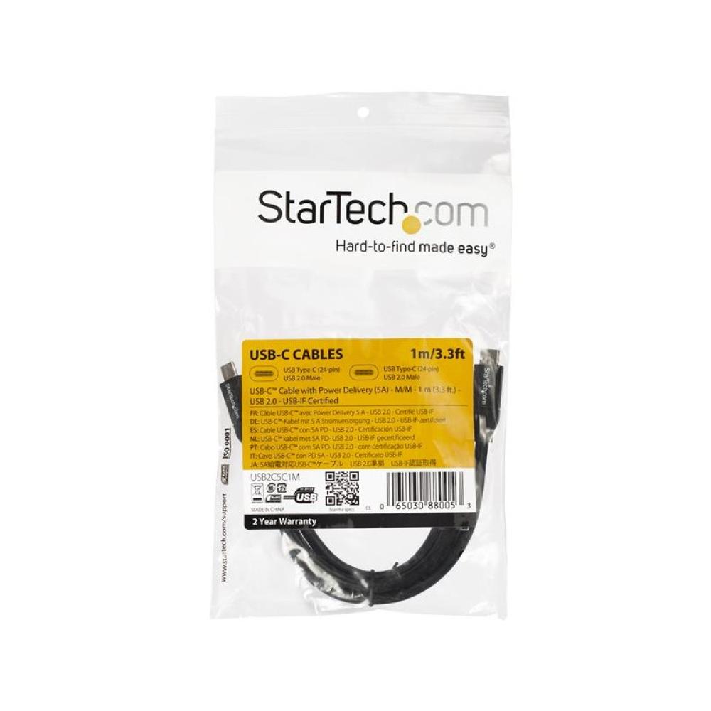 StarTech.com - Cable de 1m USB-C a USB-C con capacidad para Entrega de Alimentación de 5A - USB TipoC - Cable de Carga USBC - US