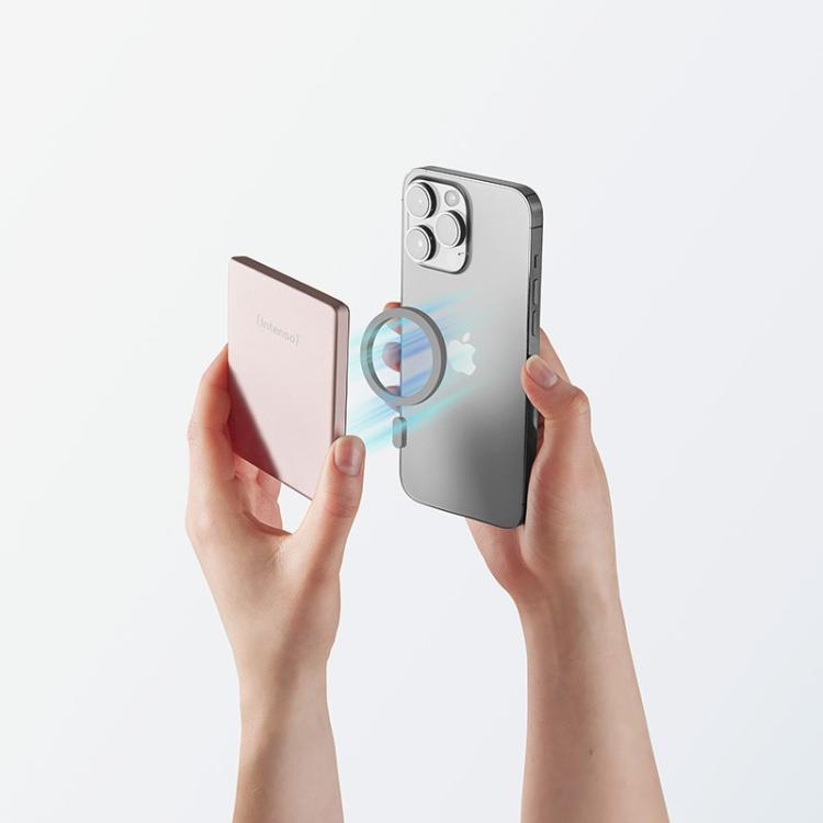 Intenso - MW5000 Batería Externa Magnética 5000 mAh – Compatible con MagSafe, Carga Inalámbrica 15W, USB-C PD 20W, Del - 7344023