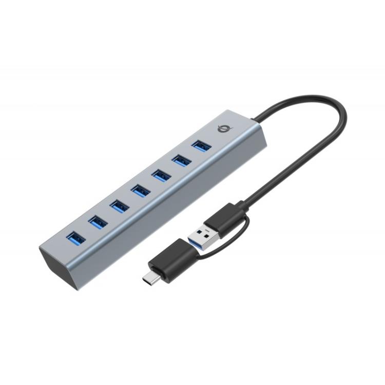 Conceptronic - HUBBIES21GP hub de interfaz USB 3.2 Gen 1 (3.1 Gen 1) Type-A 5000 Mbit/s Gris