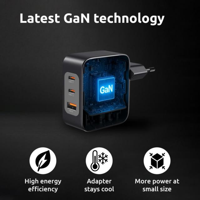 Intenso - W100ACC+C520C, Set de adaptador de corriente + cable de carga, 100 W, carga rápida, GaN, carga simultánea de 3 disposi