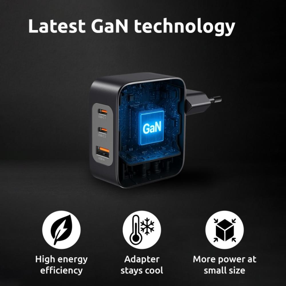 Intenso - W100ACC+C520C, Set de adaptador de corriente + cable de carga, 100 W, carga rápida, GaN, carga simultánea de 3 disposi