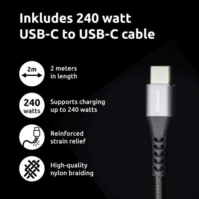 Intenso - W100ACC+C520C, Set de adaptador de corriente + cable de carga, 100 W, carga rápida, GaN, carga simultánea de 3 disposi
