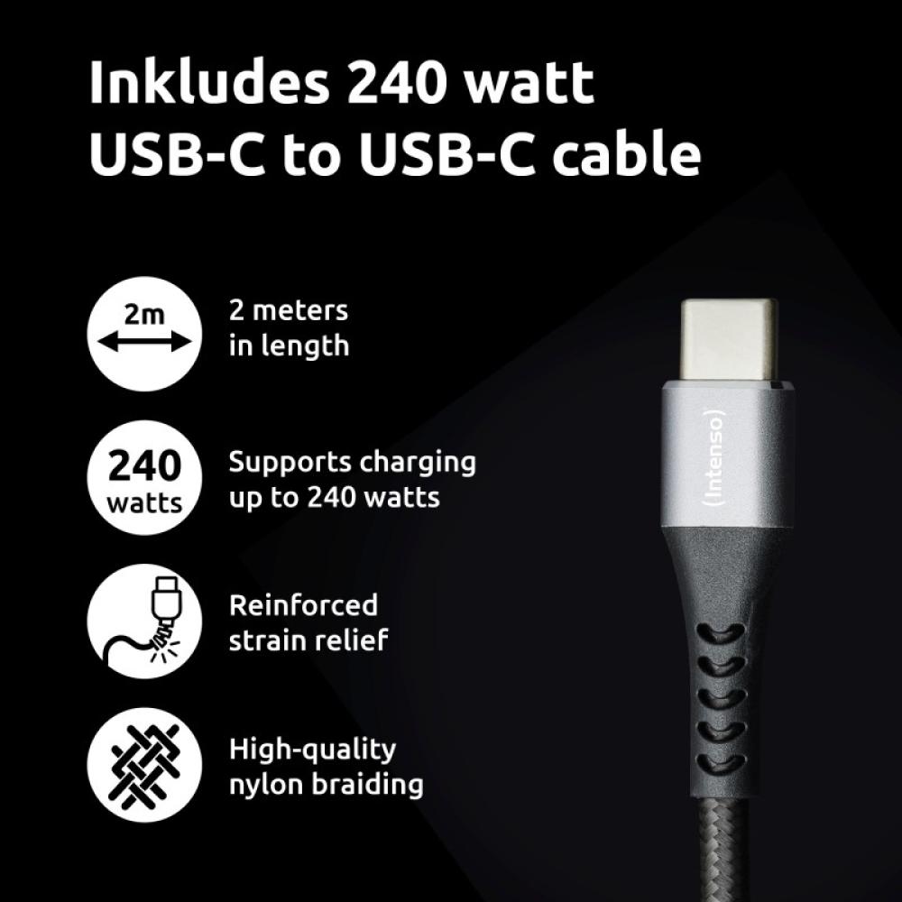 Intenso - W100ACC+C520C, Set de adaptador de corriente + cable de carga, 100 W, carga rápida, GaN, carga simultánea de 3 disposi