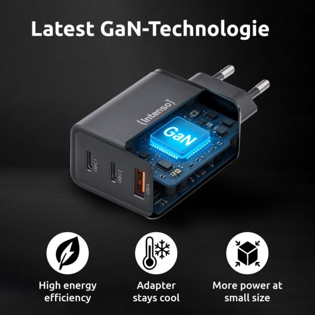 Intenso - 7806510 adaptador e inversor de corriente Interior 65 W Negro