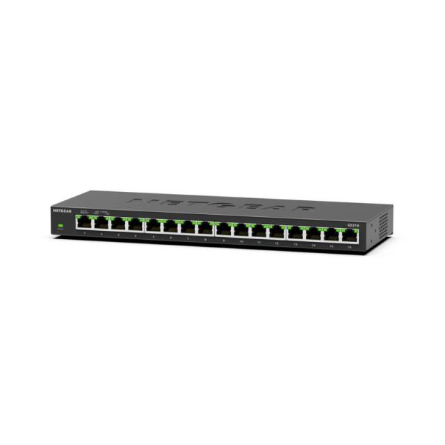 NETGEAR - GS316 No administrado L2 Gigabit Ethernet (10/100/1000) Negro