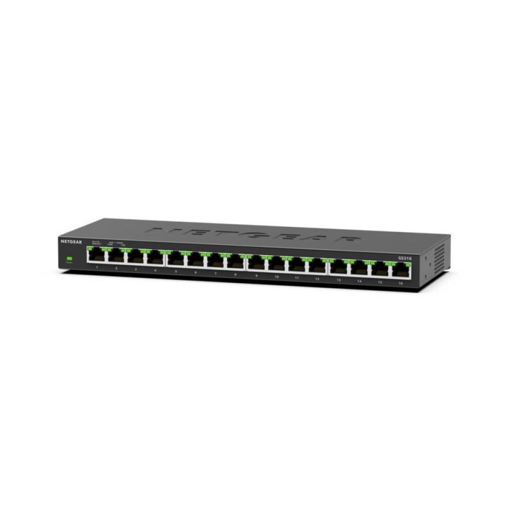 NETGEAR - GS316 No administrado L2 Gigabit Ethernet (10/100/1000) Negro
