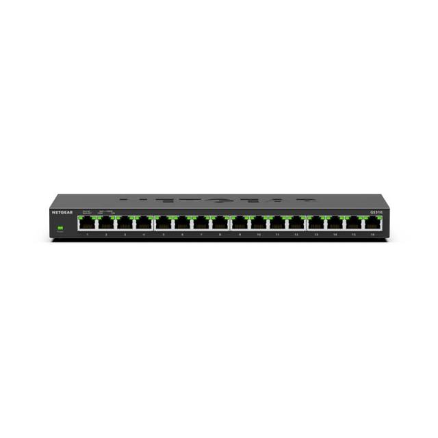 NETGEAR - GS316 No administrado L2 Gigabit Ethernet (10/100/1000) Negro