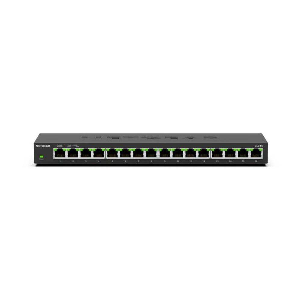 NETGEAR - GS316 No administrado L2 Gigabit Ethernet (10/100/1000) Negro