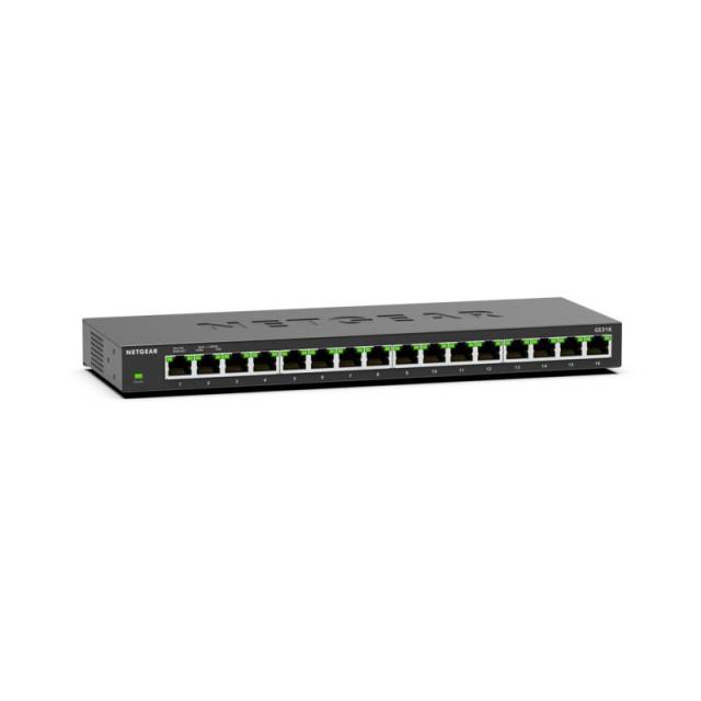NETGEAR - GS316 No administrado L2 Gigabit Ethernet (10/100/1000) Negro