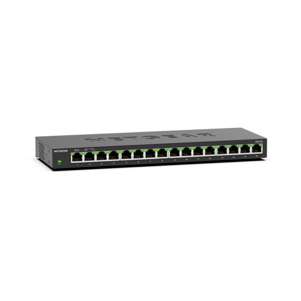 NETGEAR - GS316 No administrado L2 Gigabit Ethernet (10/100/1000) Negro