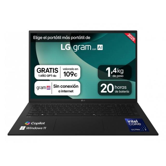 LG - 17Z90T-G.AA78B ordenador portatil Intel Core Ultra 7 255H Portátil 43,2 cm (17") WQXGA 16 GB LPDDR5x-SDRAM 1 TB Unidad de d