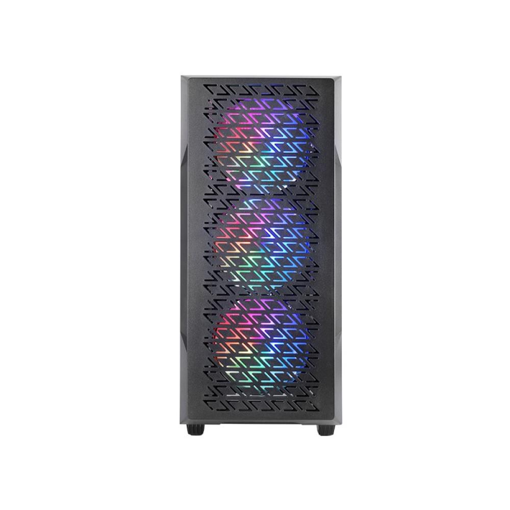 Mars Gaming - MC-GEO, Caja Gaming ATX, 4x Ventiladores FRGB Rainbow 12cm, Panel Frontal Mesh Geométrico, Ventana Latera - MC-GEO