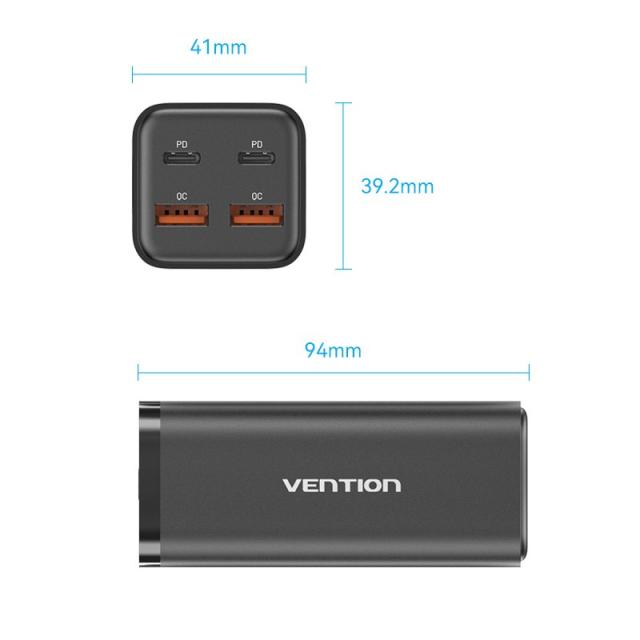 Vention - Cargador de Pared FBSWG-EU/ 2xUSB Tipo-C/ 2xUSB/ 100W