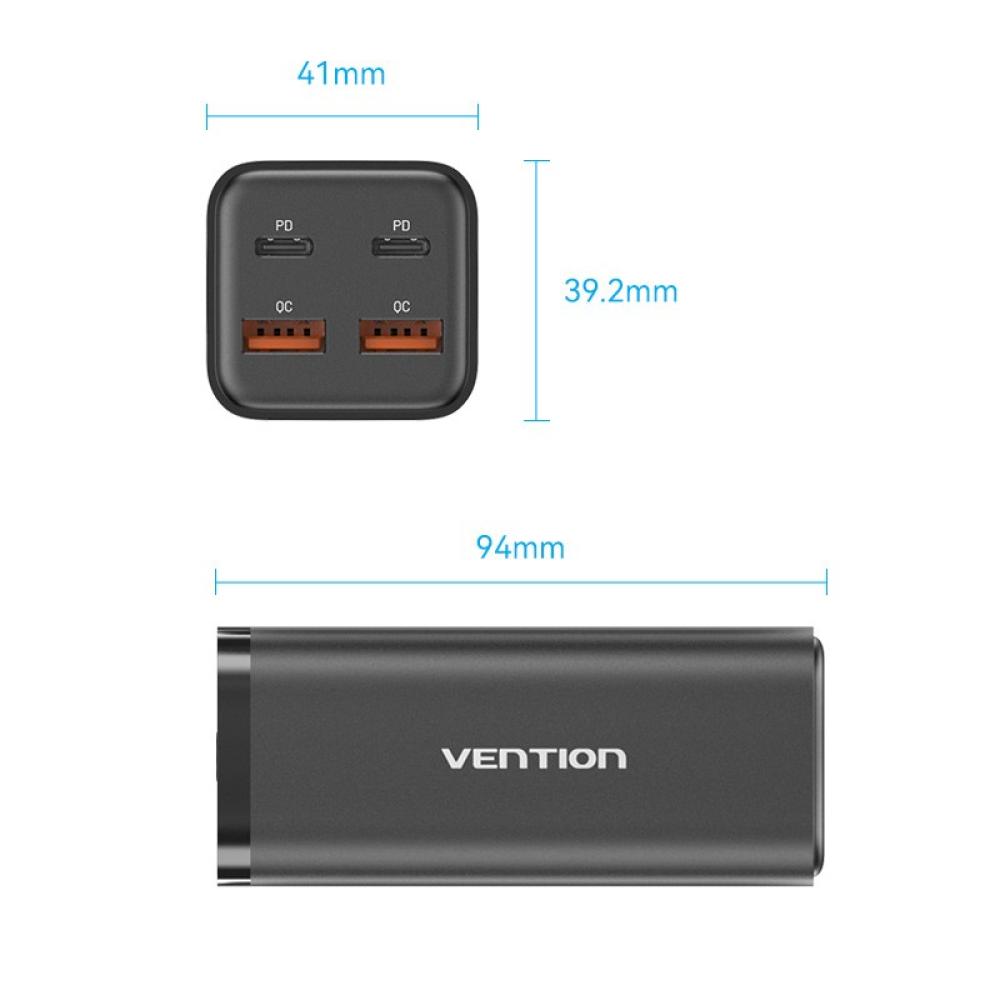 Vention - Cargador de Pared FBSWG-EU/ 2xUSB Tipo-C/ 2xUSB/ 100W