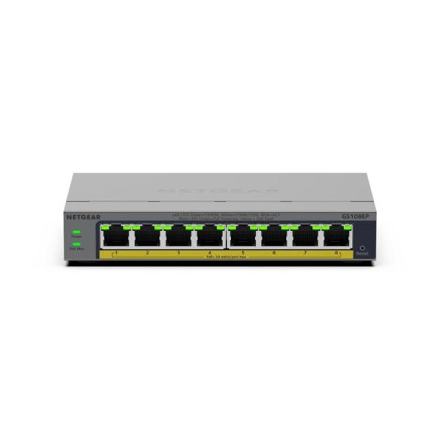 NETGEAR - GS108EP Gestionado L2/L3 Gigabit Ethernet (10/100/1000) Gris