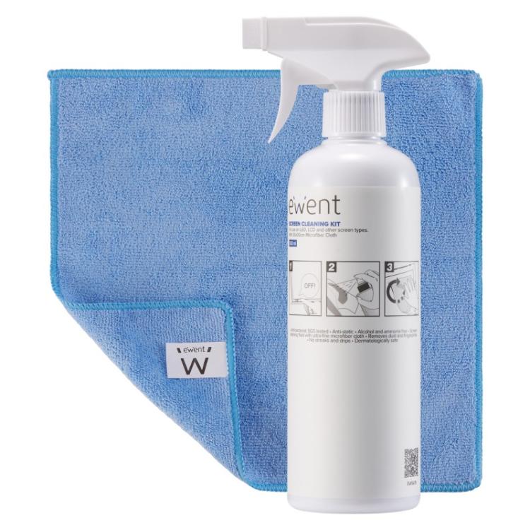 Ewent - EW5678 kit de limpieza para computadora Pantallas / Plásticos, Universal Kit de limpieza para equipos 500 ml