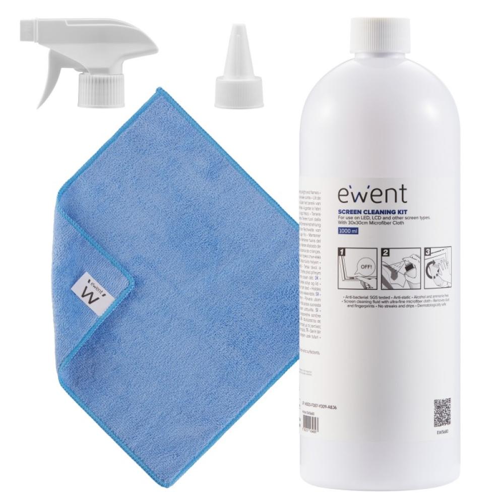 Ewent - EW5680 kit de limpieza para computadora Pantallas / Plásticos, Universal Kit de limpieza para equipos 1000 ml