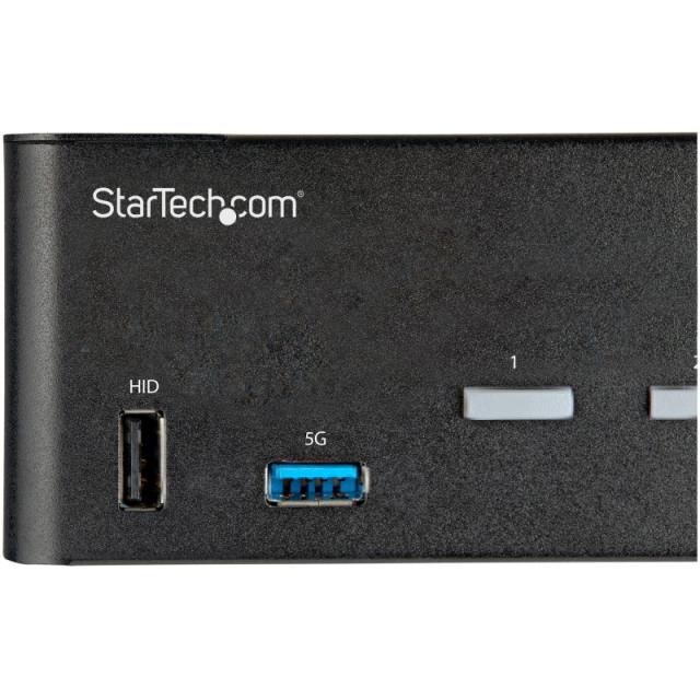 StarTech.com - Switch Conmutador KVM de 2 Puertos HDMI 2.0 4K para 2 Monitores - Vídeo de 4K y 60Hz Ultra HD - HDR - Hub Ladrón