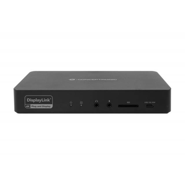 Conceptronic - DONN31B base para portátil y replicador de puertos Alámbrico USB 3.2 Gen 2 (3.1 Gen 2) Type-C Negro