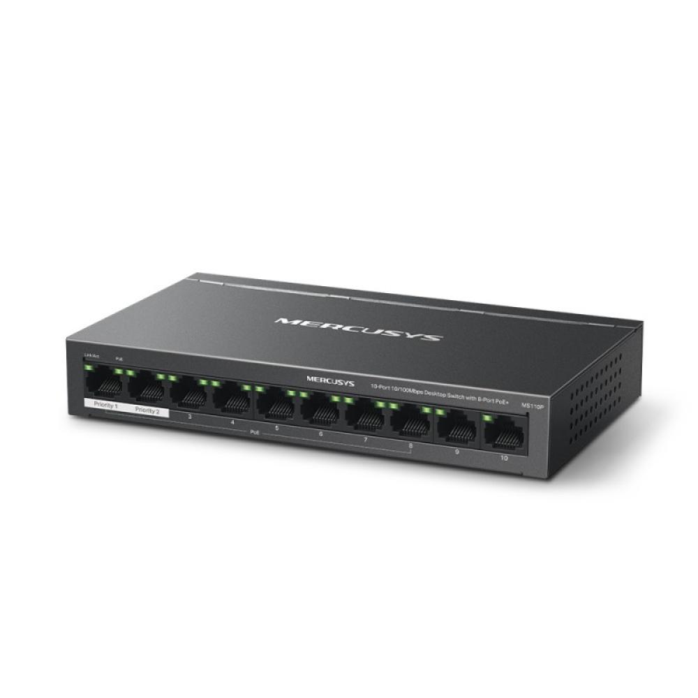Mercusys - MS110P switch Gestionado Fast Ethernet (10/100) Energía sobre Ethernet (PoE) Negro