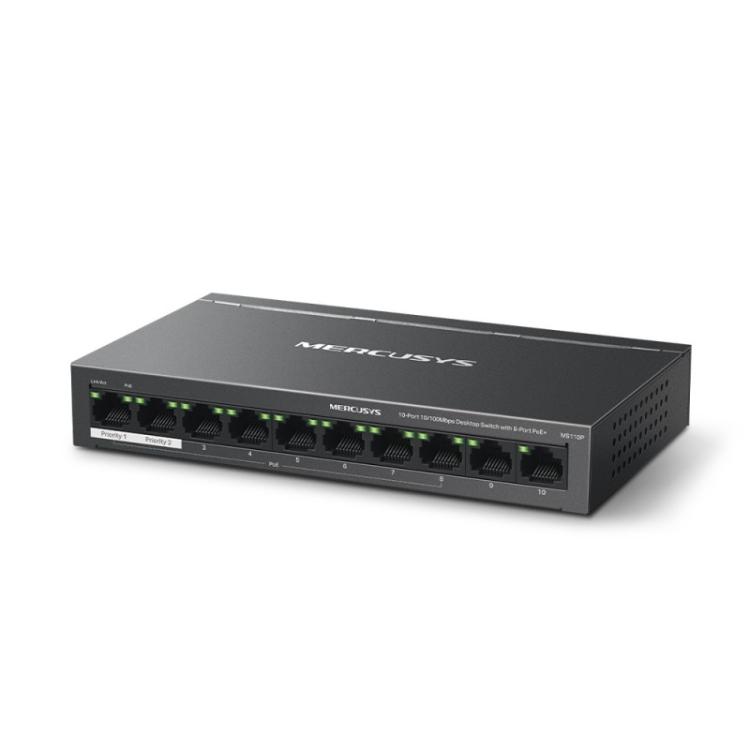 Mercusys - MS110P switch Gestionado Fast Ethernet (10/100) Energía sobre Ethernet (PoE) Negro