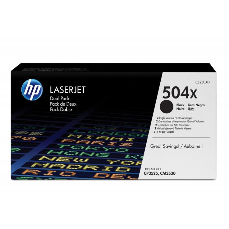 HP - Pack de ahorro de 2 cartuchos de tóner original LaserJet 504X de alta capacidad negro