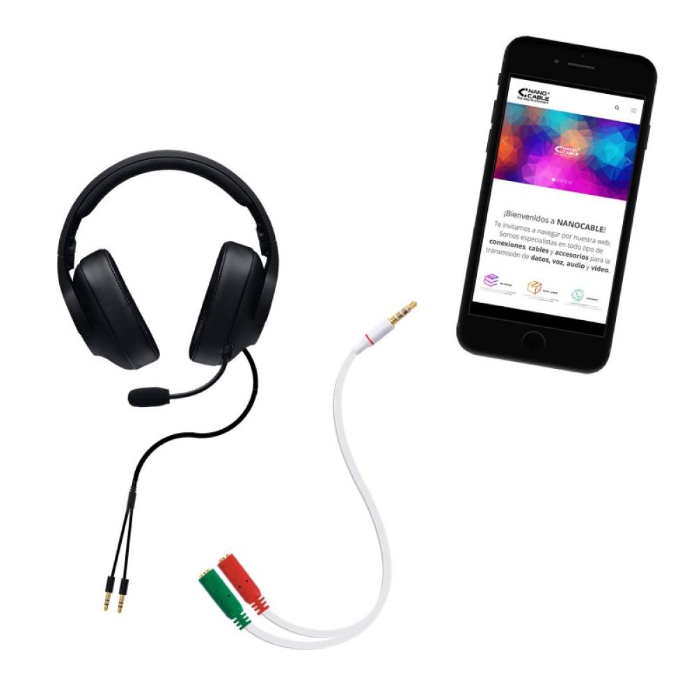 Nanocable - Cable adaptador Audio Jack 3.5/M 4pines - 2xJack 3.5/H 3pines, blanco, 20 cm