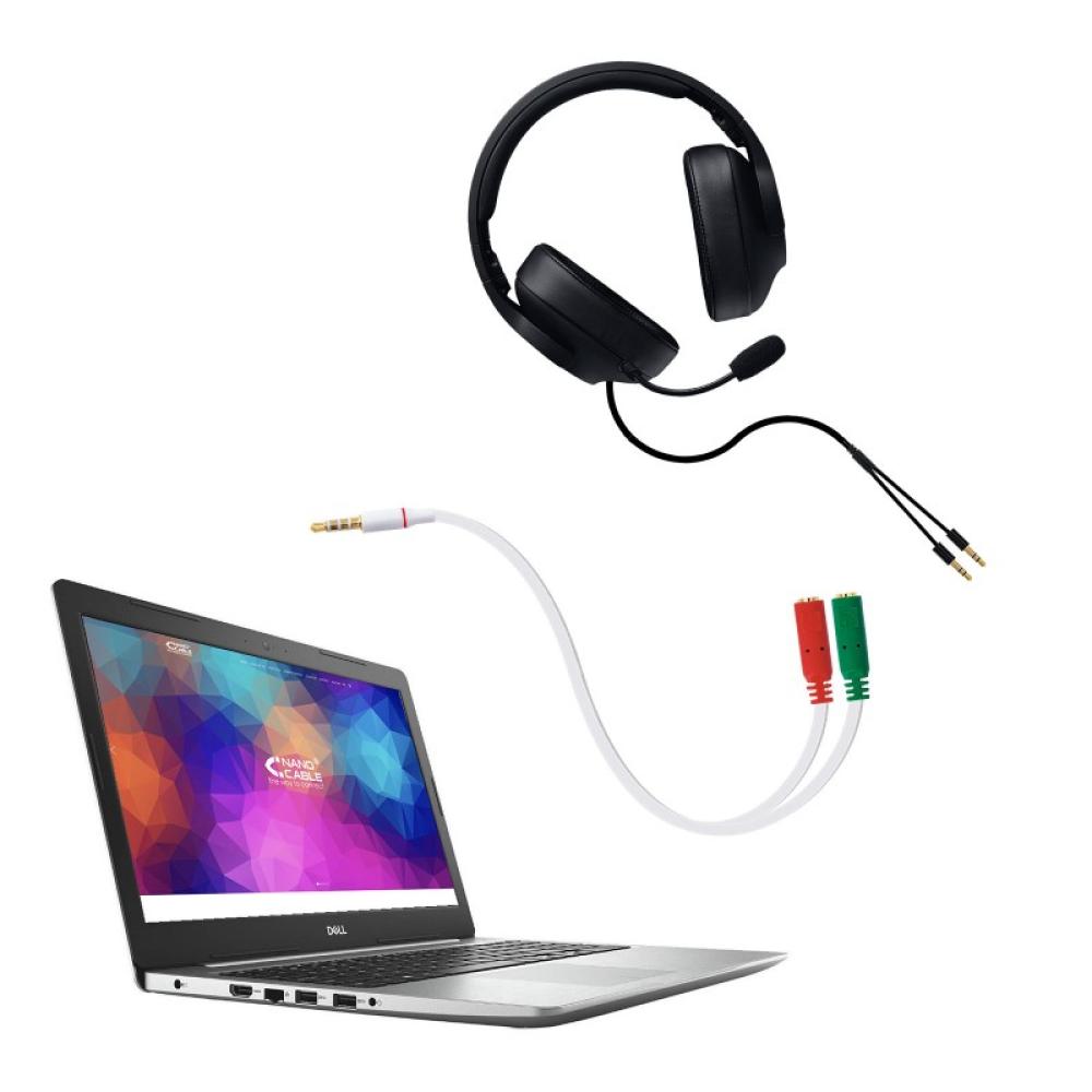 Nanocable - Cable adaptador Audio Jack 3.5/M 4pines - 2xJack 3.5/H 3pines, blanco, 20 cm