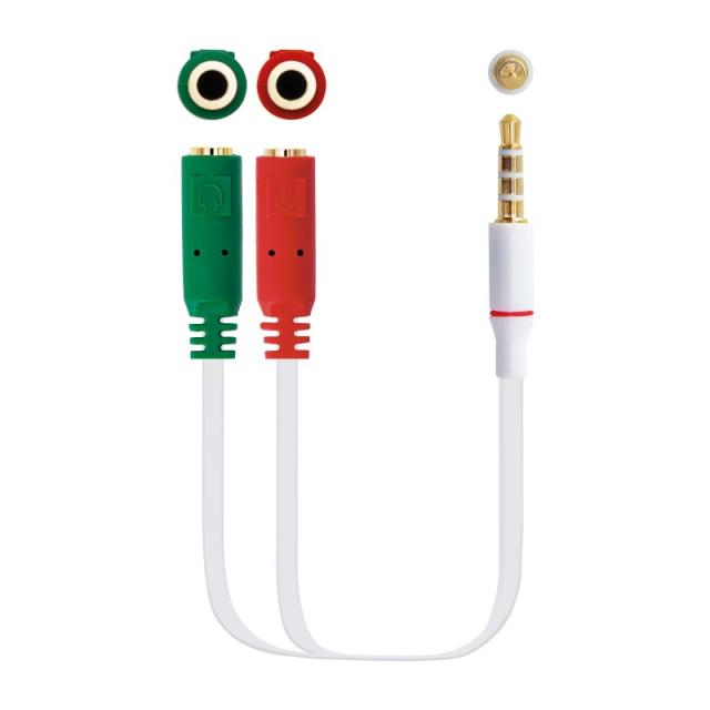 Nanocable - Cable adaptador Audio Jack 3.5/M 4pines - 2xJack 3.5/H 3pines, blanco, 20 cm