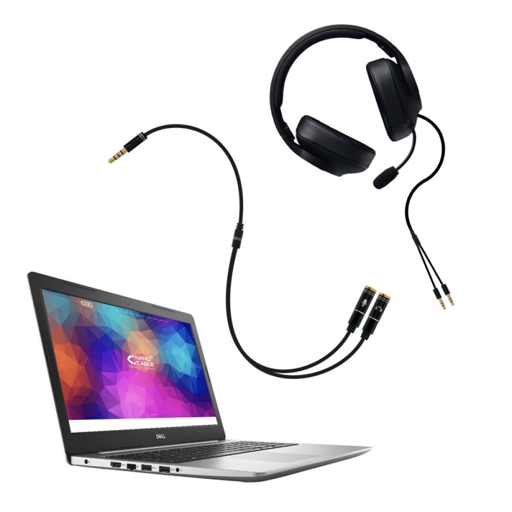 Nanocable - Cable adaptador Audio Jack 3.5/M 4pines - 2xJack 3.5/H 3pines, negro, 30 cm