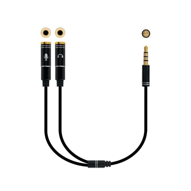 Nanocable - Cable adaptador Audio Jack 3.5/M 4pines - 2xJack 3.5/H 3pines, negro, 30 cm