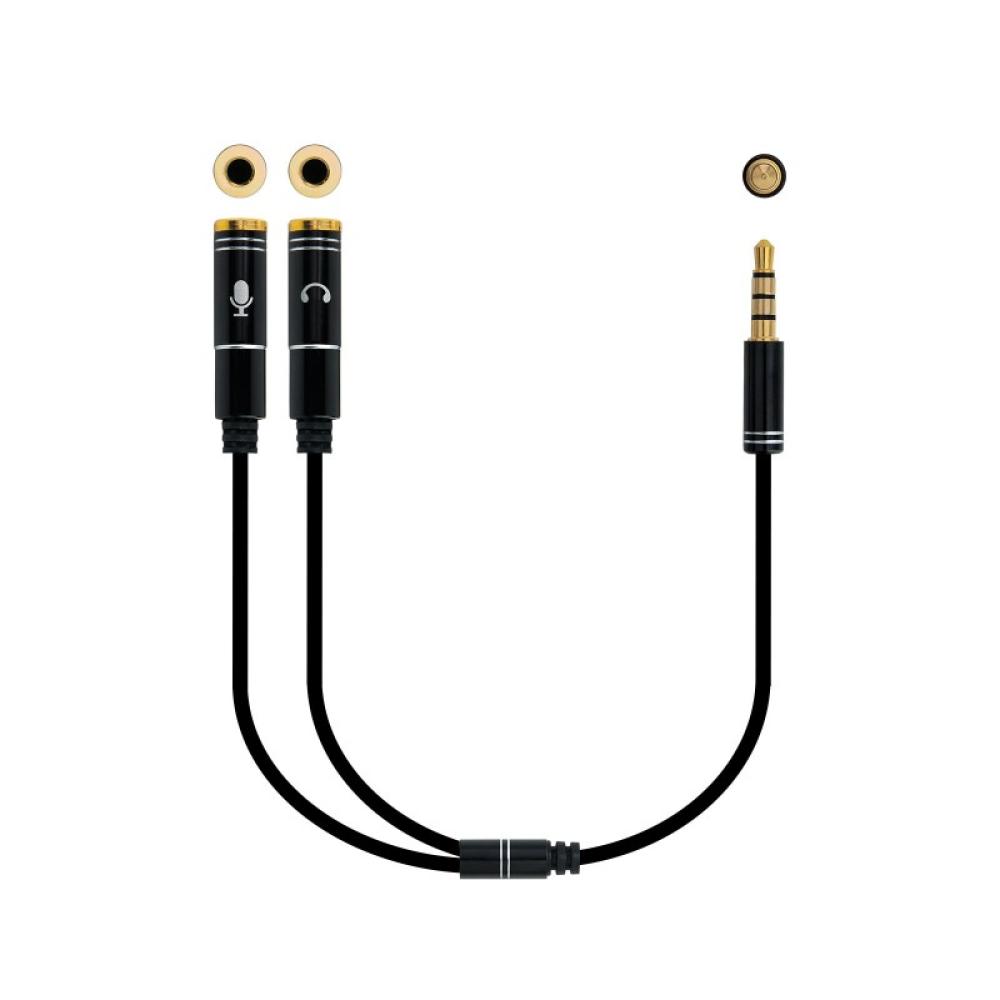Nanocable - Cable adaptador Audio Jack 3.5/M 4pines - 2xJack 3.5/H 3pines, negro, 30 cm