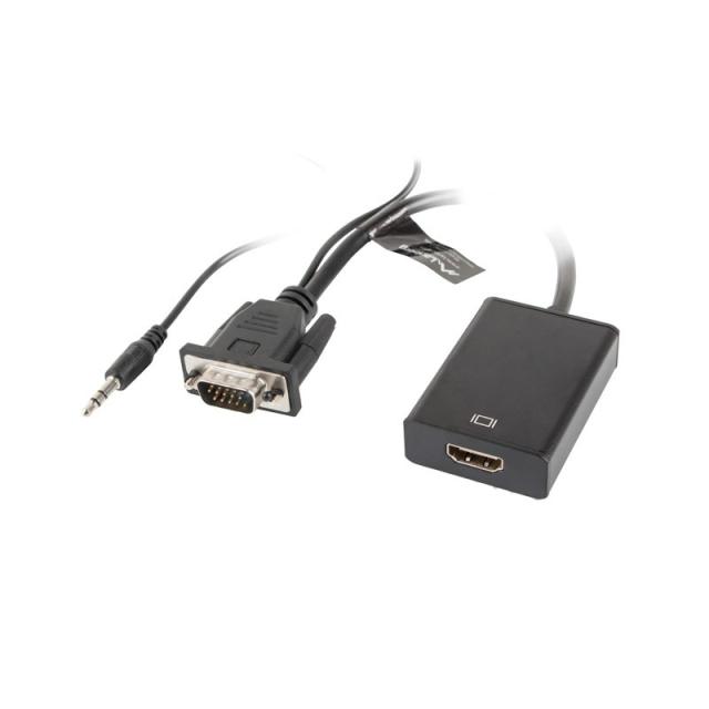 Lanberg - AD-0021-BK adaptador de cable de vídeo 0,2 m HDMI tipo A (Estándar) VGA (D-Sub) Negro