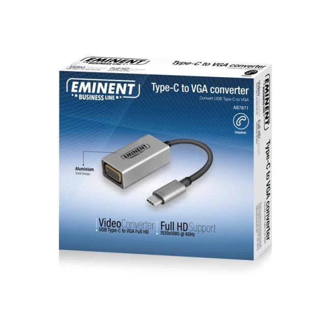 Eminent - AB7871 Adaptador gráfico USB 1920 x 1080 Pixeles Aluminio, Negro